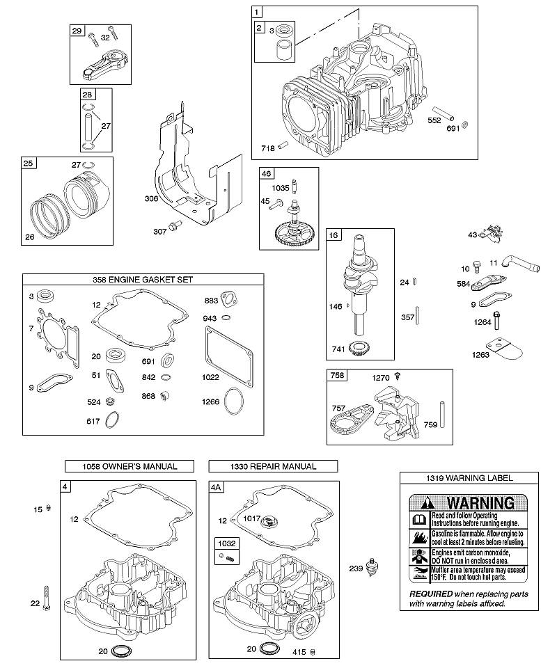 C - Arbre à cames, vilebrequin, cylindre, carter d'huile moteur, jeu de joints – moteur, piston, segments, bielle