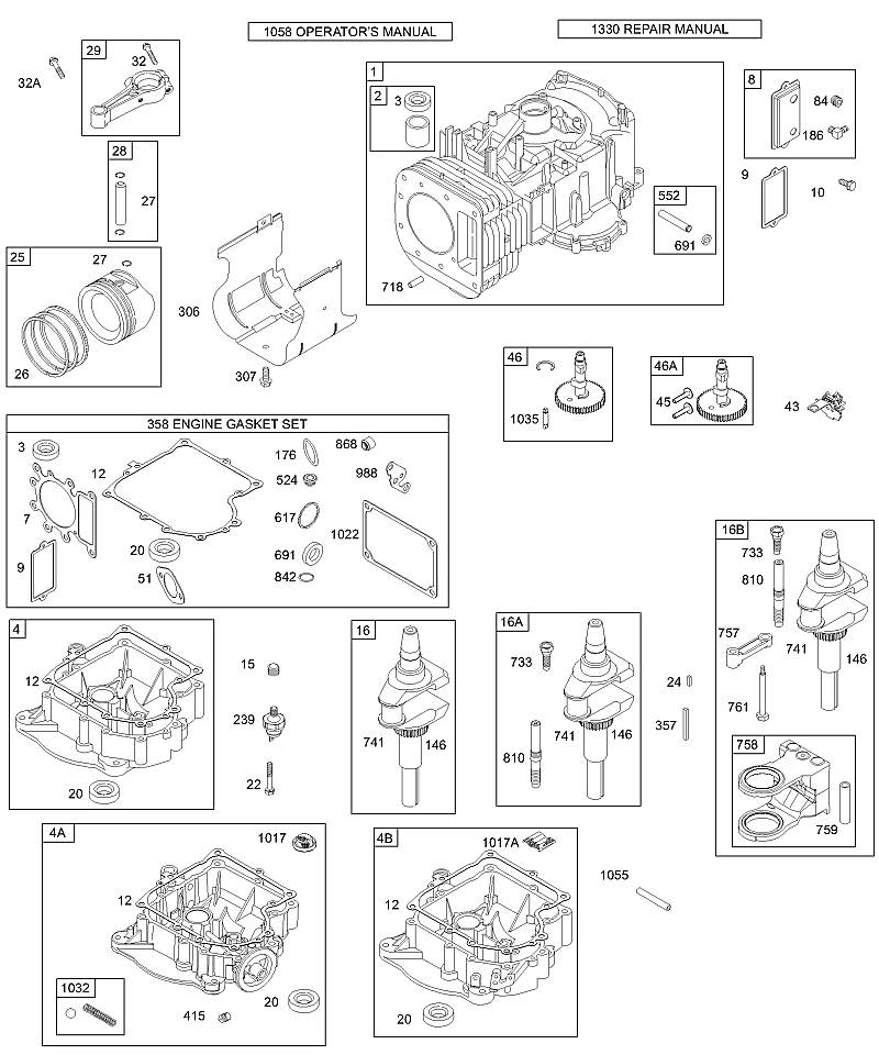 F - Couvercle de carter de vilebrequin/carter d'huile, vilebrequin, cylindre, piston/segments, bielle