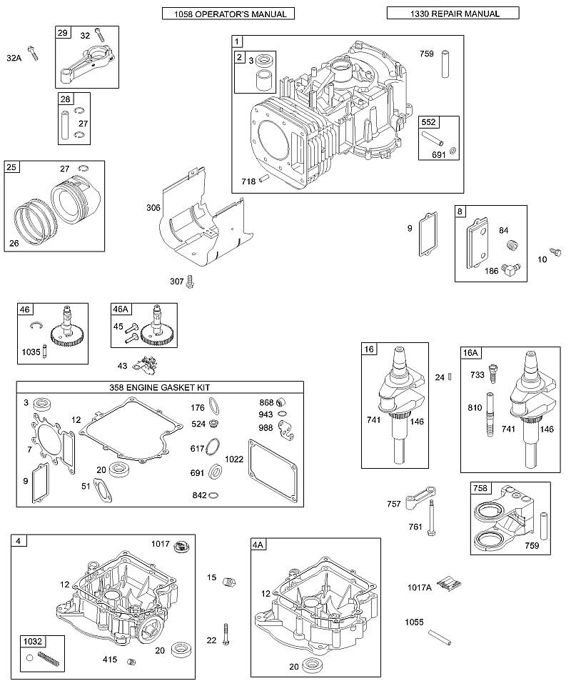 E - Couvercle de carter de vilebrequin/carter d'huile, vilebrequin, cylindre, piston/segments, bielle