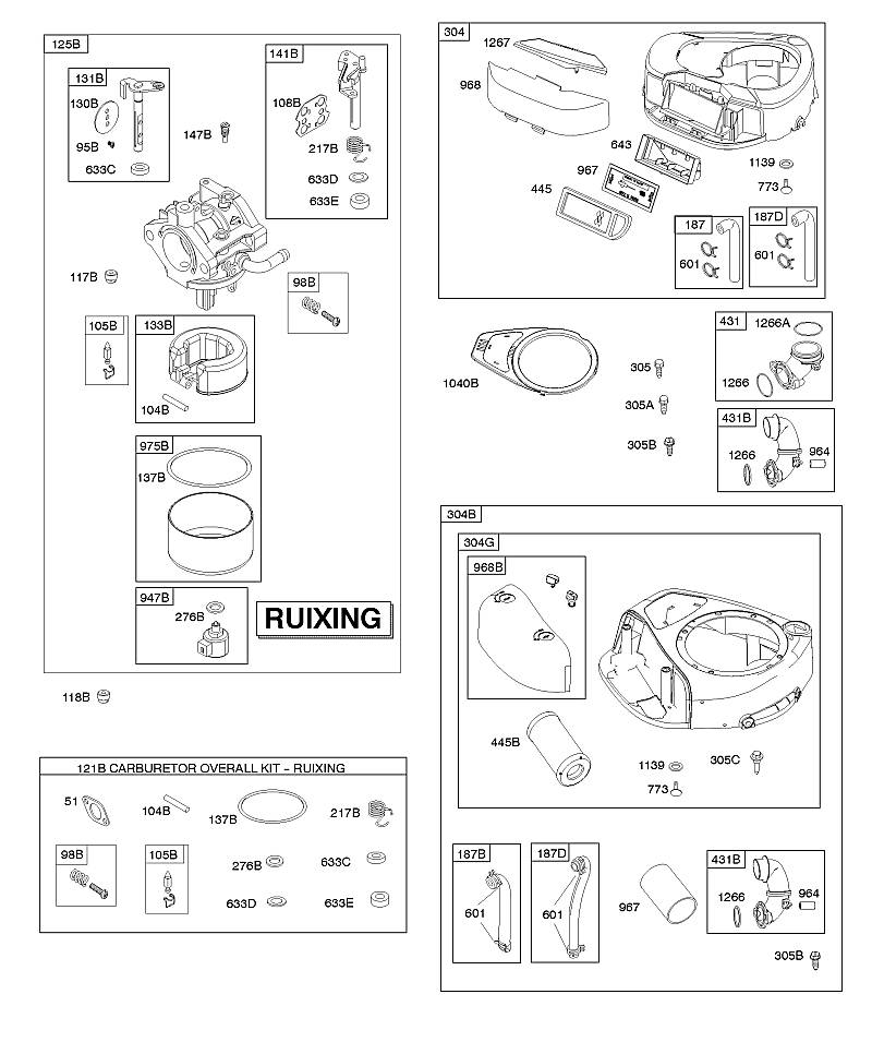 F - Carburateur Ruixing, filtre à air, boîtier de ventilateur, système d'échappement