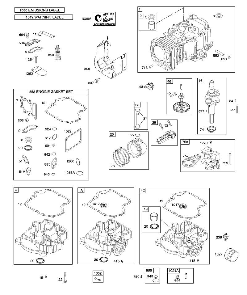 C - Arbre à cames, vilebrequin, cylindres, carter-moteur, jeu de joints - moteur, graissage, pistons, segments de piston, bielle, plaquette d'avertissement