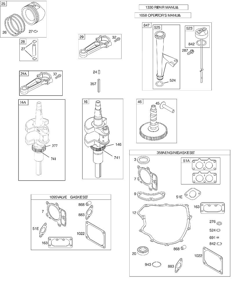 C - Arbre à cames, vilebrequin, jeu de joints – moteur, jeu de joints – soupape, graissage, piston, segments, bielle