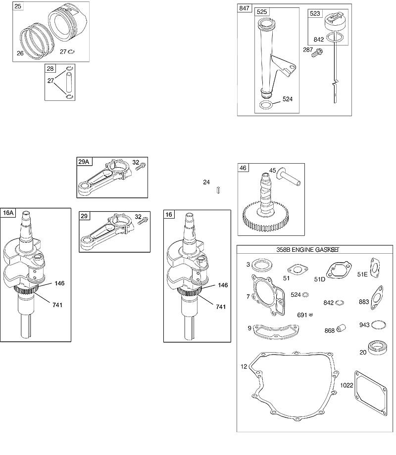 C - Arbre à cames, vilebrequin, jeu de joints – moteur, graissage, pistons, segments, bielle