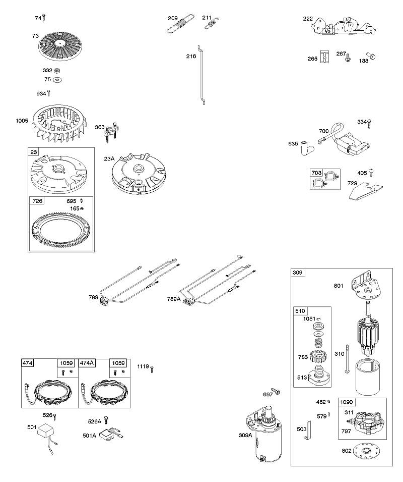 G - Volant moteur, commandes, faisceau de câbles, alternateur, démarreur
