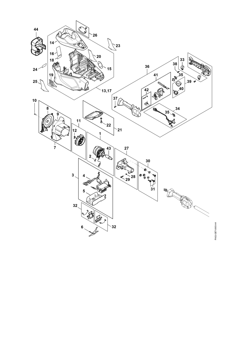 Moteur électrique, Carter moteur, Poignée de commande