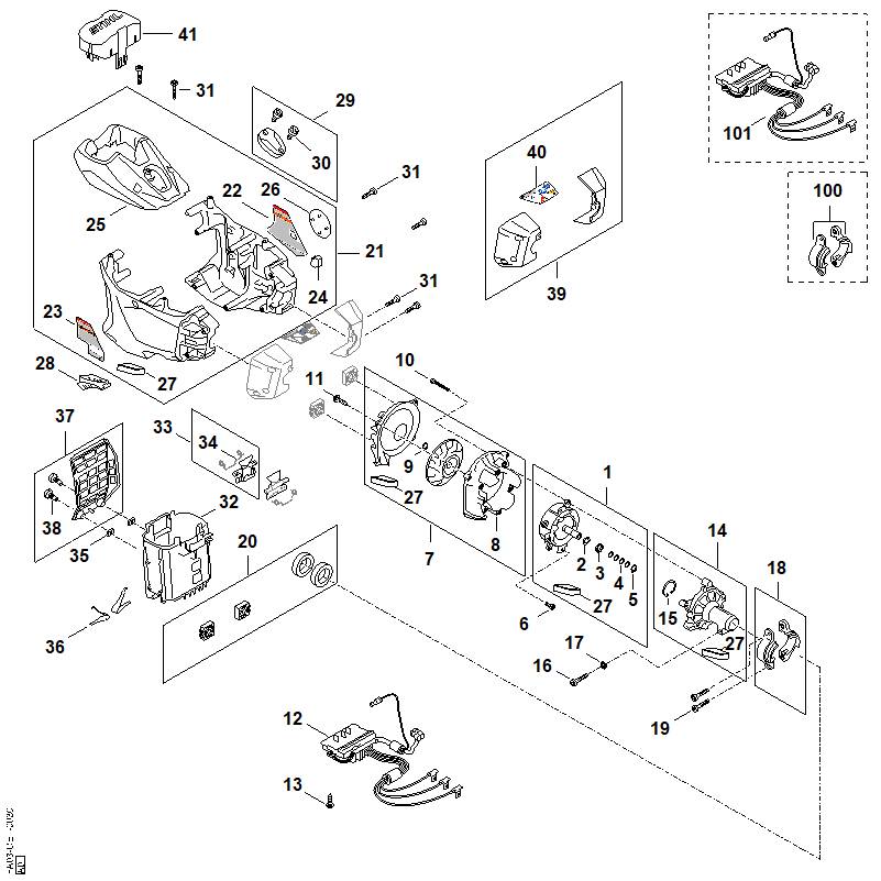 A - Moteur électrique, Carter moteur, Poignée de commande