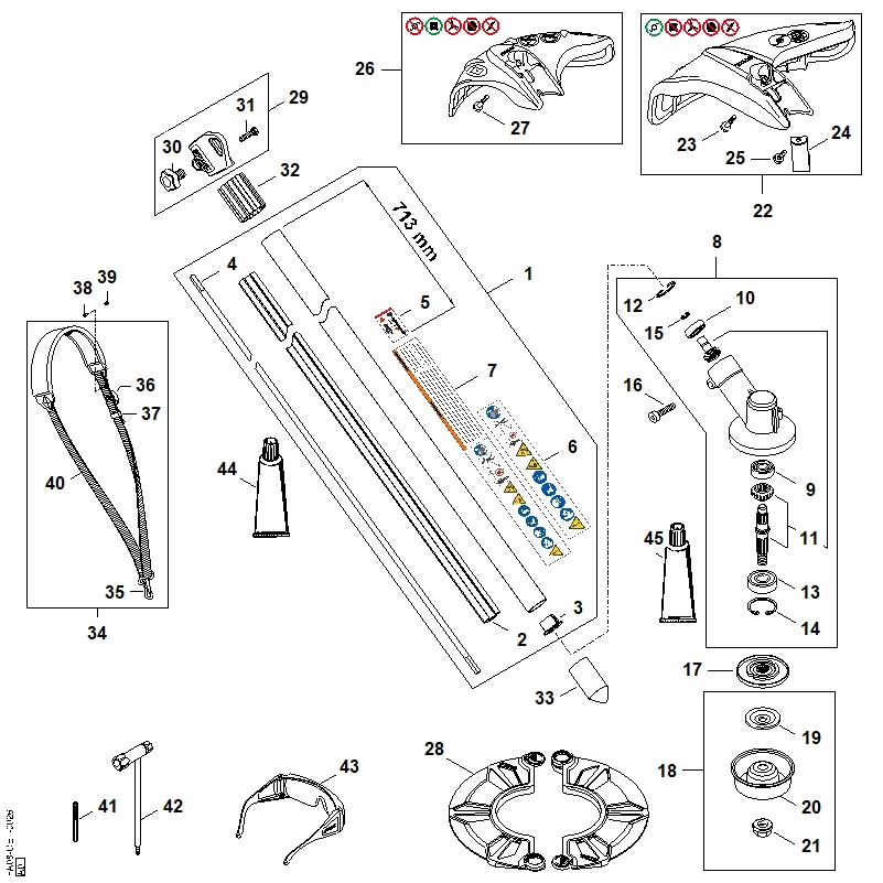B - Tube complet, Réducteur, Capot protecteur