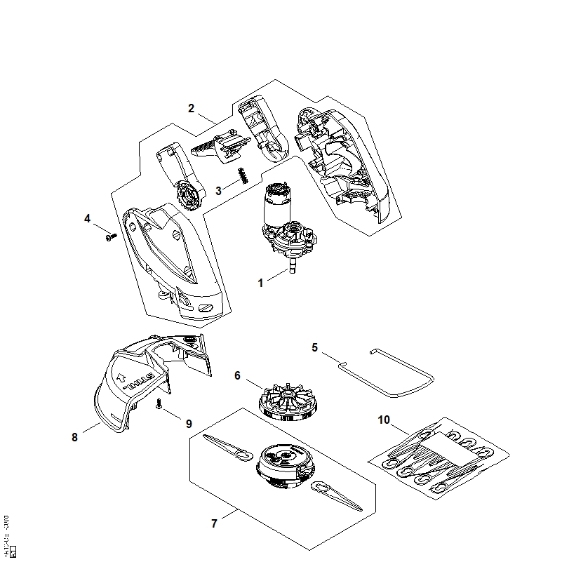 B - Moteur électrique, Tête faucheuse