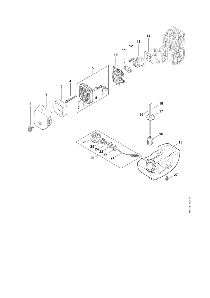 C - Filtre à air, Réservoir d'essence
