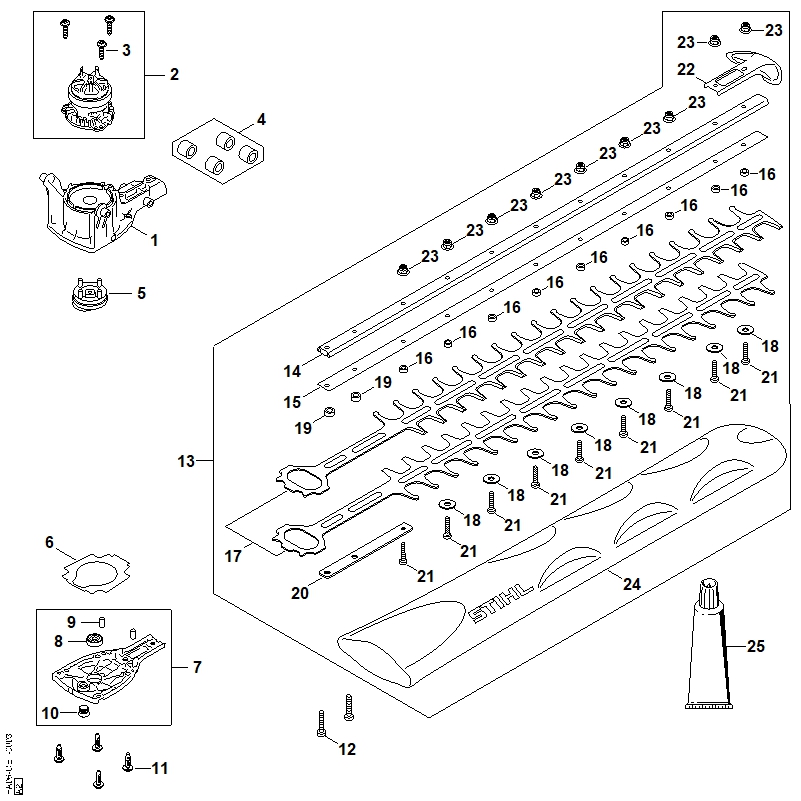 B - Réducteur, Moteur électrique, Barre de coupe