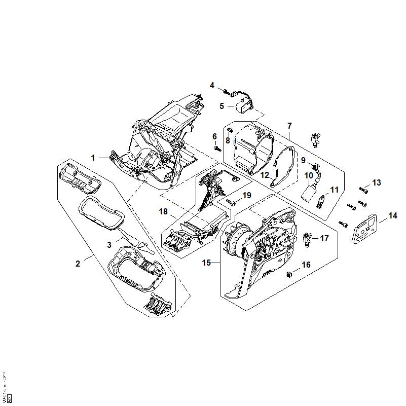 A - Carter moteur, Module électronique, réservoir d’huile