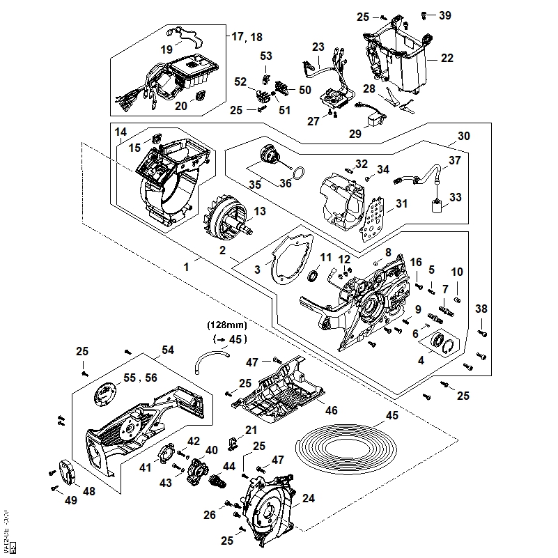 A - Moteur électrique, Module électronique, Réservoir d'huile