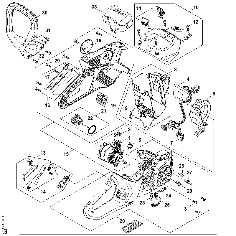 B - Moteur électrique, Module électronique, Carter de poignée