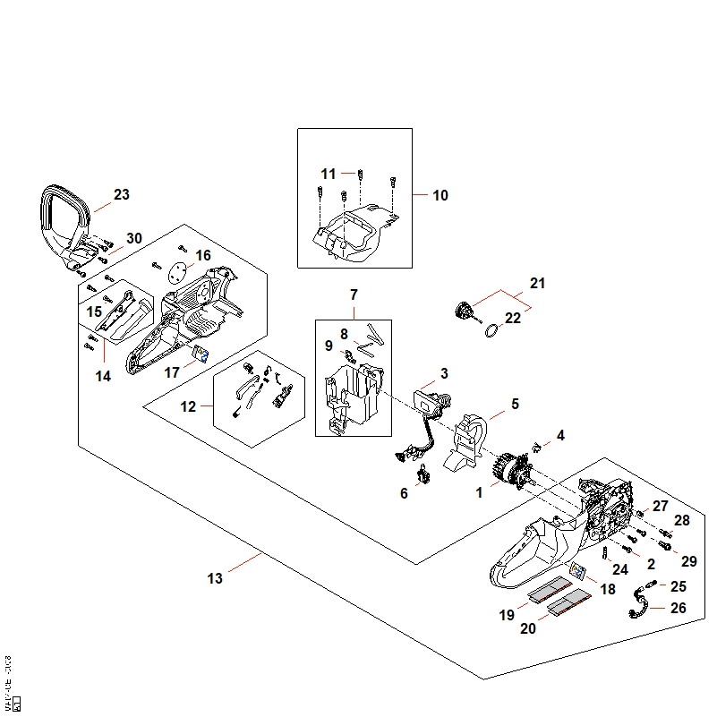 A - Moteur électrique, Module électronique, Carter de poignée