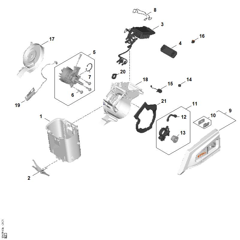 A - Moteur électrique, Module électronique, Couvercle de pignon