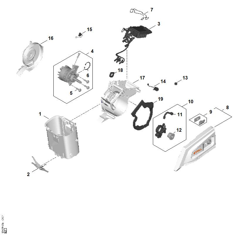A - Moteur électrique, Module électronique, Couvercle de pignon