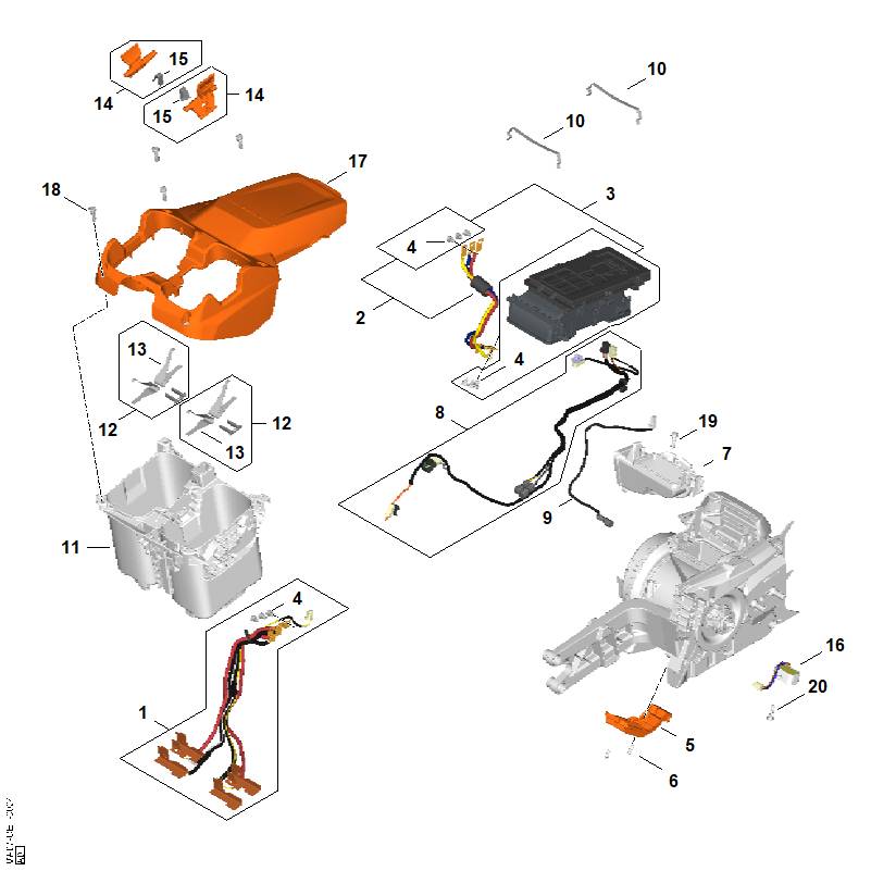B - Logement pour batterie, Module électronique