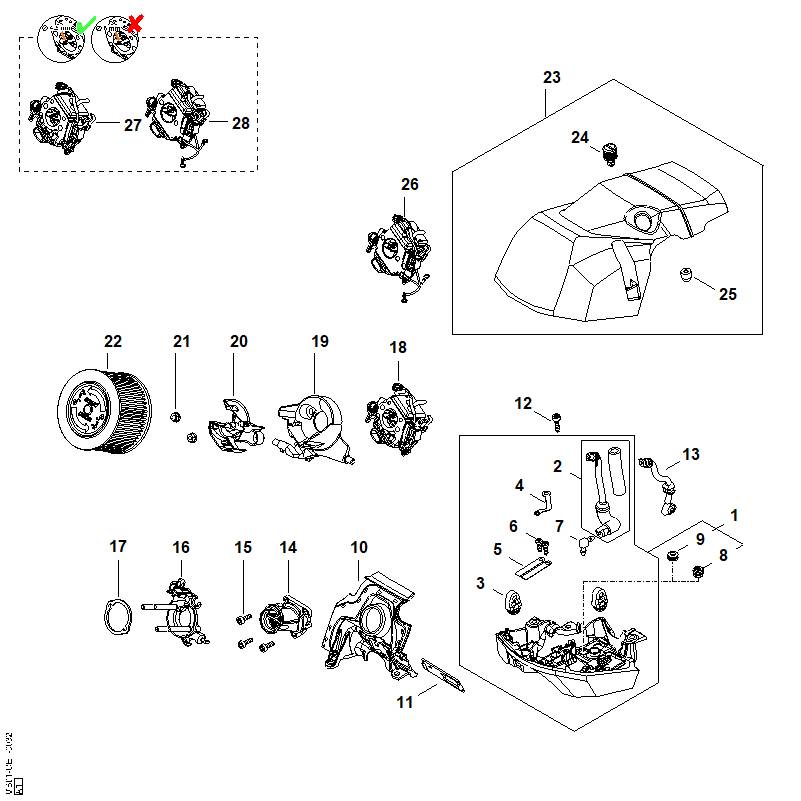 H - Déflecteur d'air, Support de carburateur, Capot