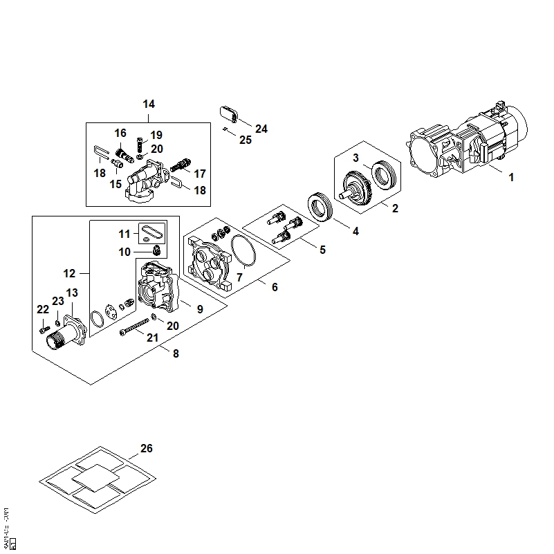 B - Moteur électrique, Bloc de soupapes, Pompe