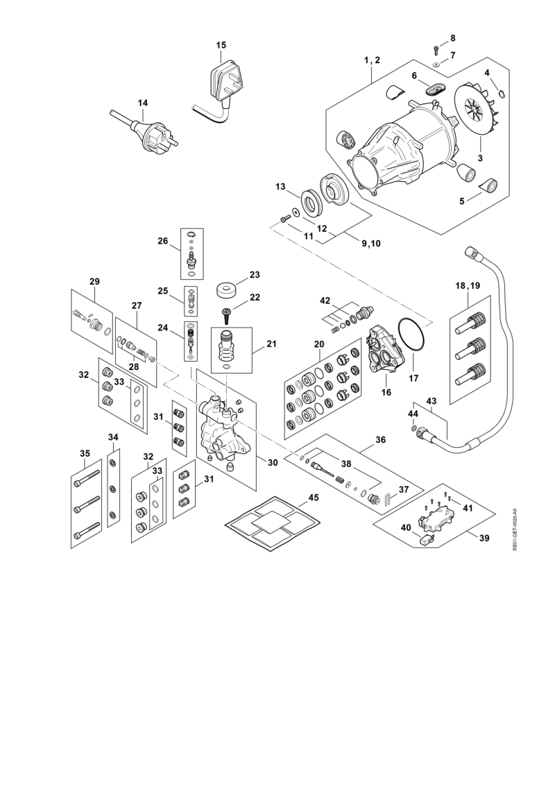 Moteur électrique, Câble électrique, Bloc de soupapes, Pompe RE 170 PLUS