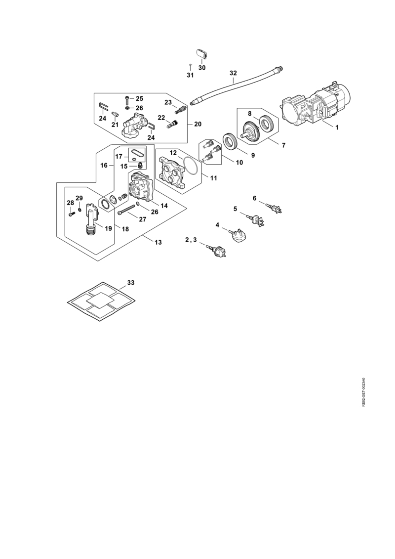 Moteur électrique, Câble électrique, Bloc de soupapes, Pompe