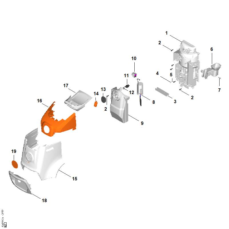 D - Déflecteur d'air, Capot, Boîtier électrique