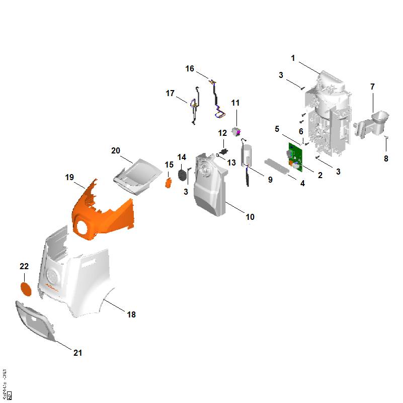 D - Déflecteur d'air, Capot, Boîtier électrique